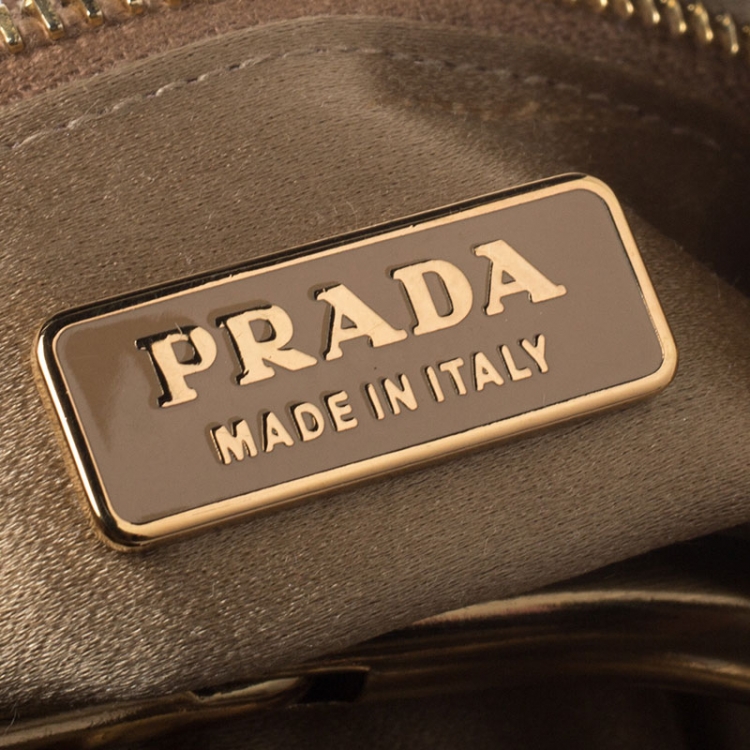 Pre Owned Prada Gold Printed Leather Ring Pouch