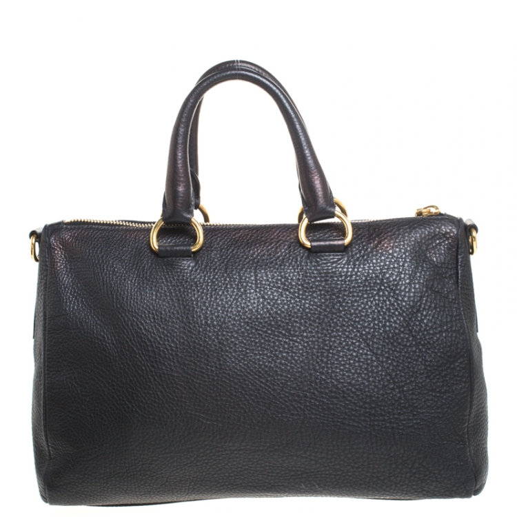 Pre Owned Prada Nero Vitello Daino Leather Convertible Satchel