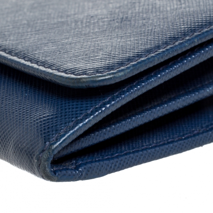 Pre Owned Prada Navy Blue Saffiano Lux Leather Wallet on Chain