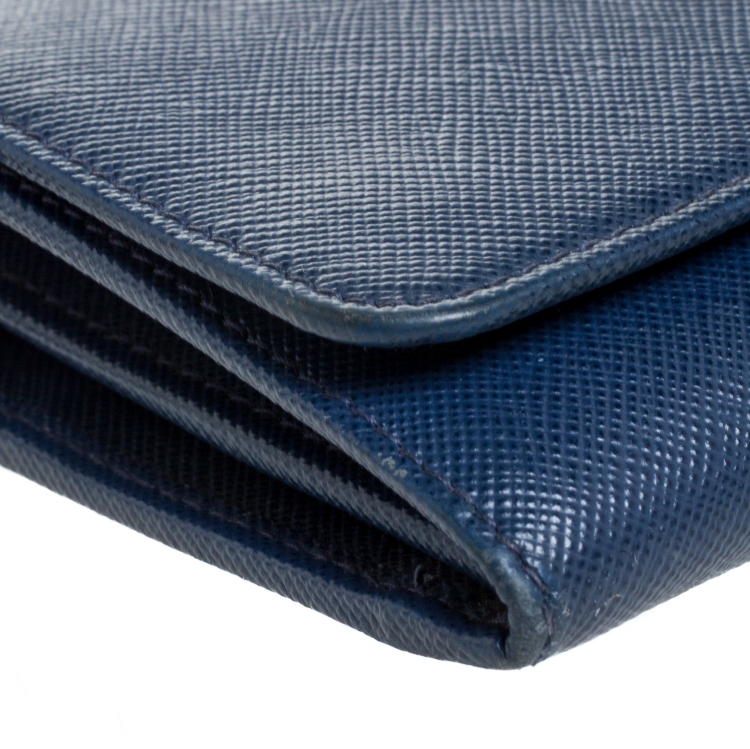 Pre Owned Prada Navy Blue Saffiano Lux Leather Wallet on Chain