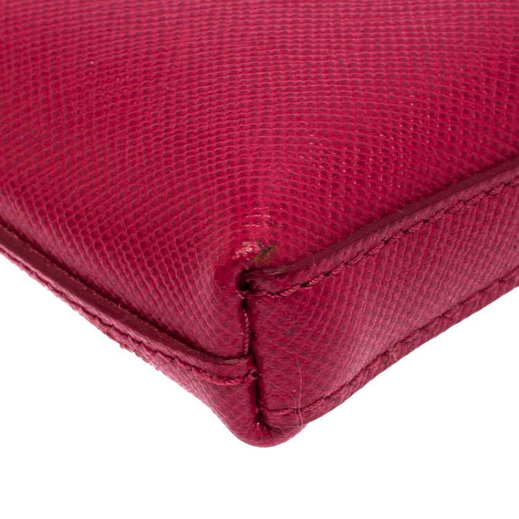 Pre Owned Prada Magenta Saffiano Leather Zip Key Pouch