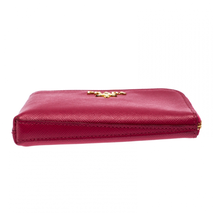 Pre Owned Prada Magenta Saffiano Leather Zip Key Pouch