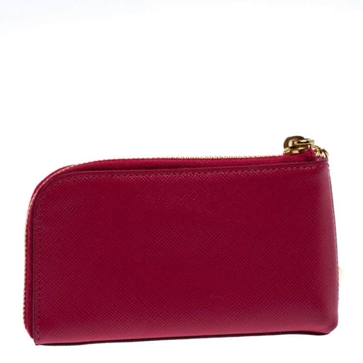 Pre Owned Prada Magenta Saffiano Leather Zip Key Pouch