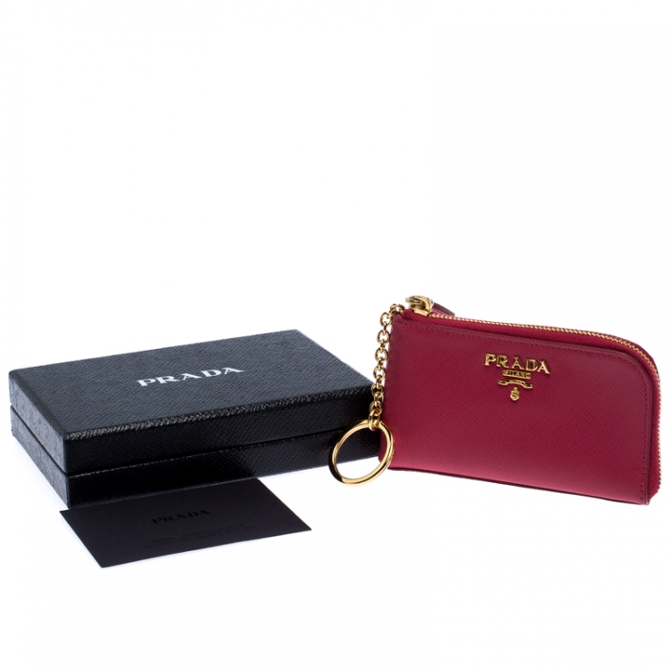 Pre Owned Prada Magenta Saffiano Leather Zip Key Pouch
