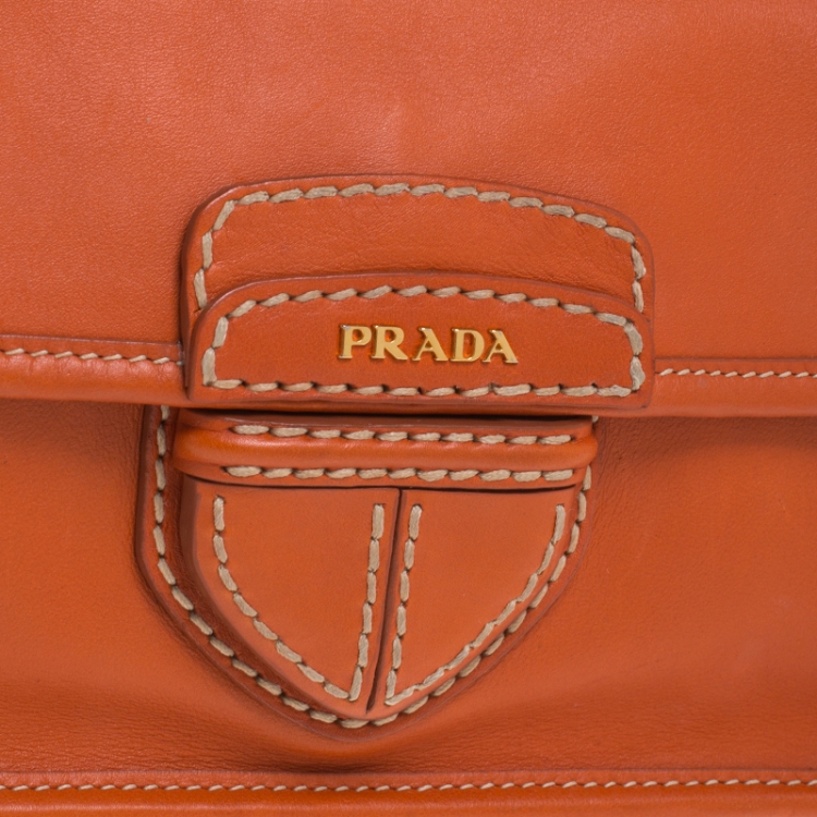 Pre Owned Prada Orange Leather City Clutch