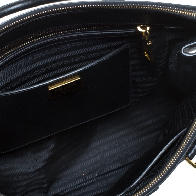 Pre Owned Prada Black Saffiano Lux Leather Medium Galleria Double Zip Tote