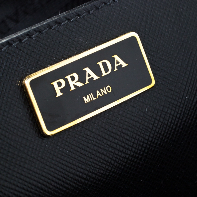 Pre Owned Prada Black Saffiano Lux Leather Medium Galleria Double Zip Tote