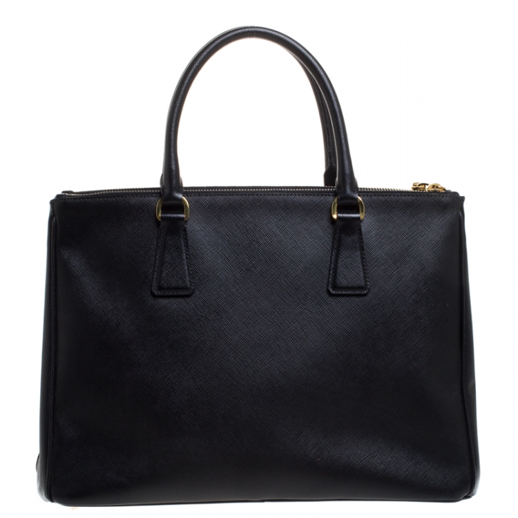Pre Owned Prada Black Saffiano Lux Leather Medium Galleria Double Zip Tote