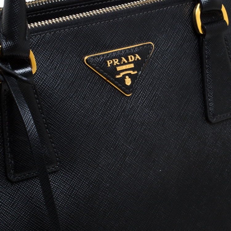 Pre Owned Prada Black Saffiano Lux Leather Medium Galleria Double Zip Tote