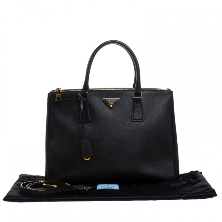 Pre Owned Prada Black Saffiano Lux Leather Medium Galleria Double Zip Tote