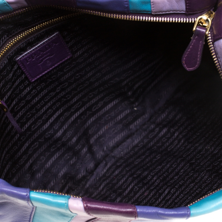 Pre Owned Prada Multicolor Stripes Leather Zip Clutch