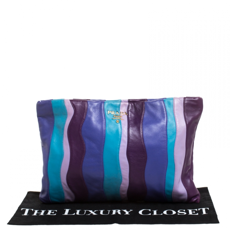 Pre Owned Prada Multicolor Stripes Leather Zip Clutch