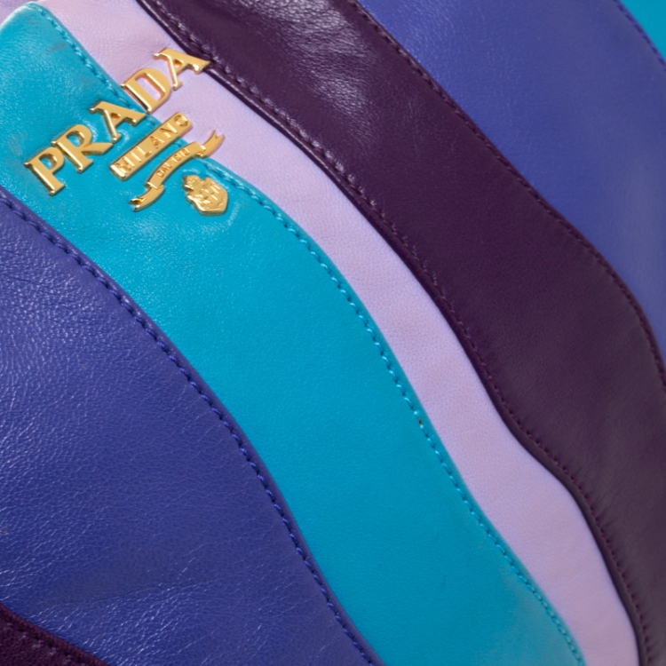 Pre Owned Prada Multicolor Stripes Leather Zip Clutch