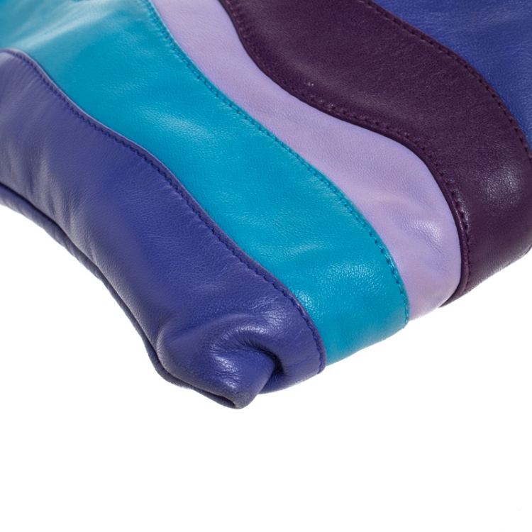 Pre Owned Prada Multicolor Stripes Leather Zip Clutch