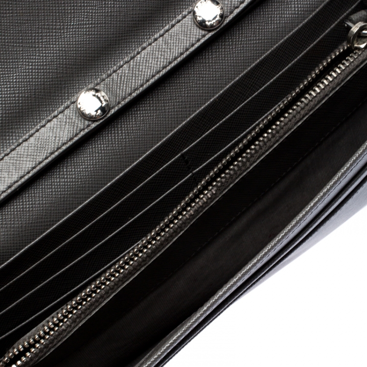 Pre Owned Prada Grey Saffiano Lux Leather Wallet on Chain