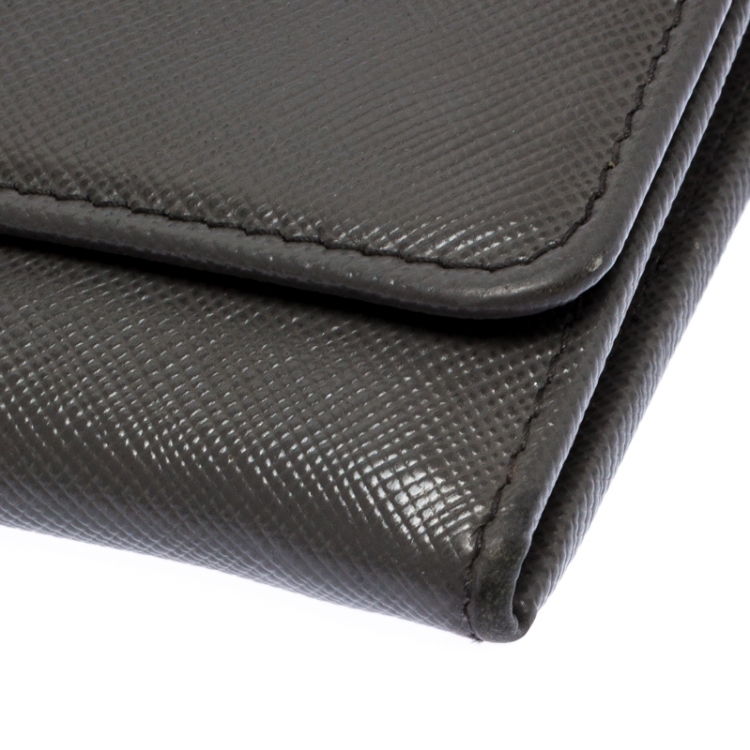 Pre Owned Prada Grey Saffiano Lux Leather Wallet on Chain