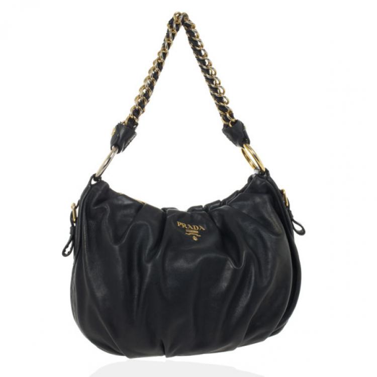 Pre Owned Prada Black Large Soft Calf Hobo