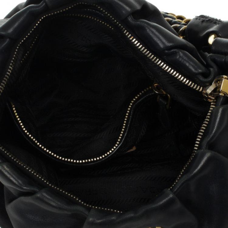 Pre Owned Prada Black Large Soft Calf Hobo