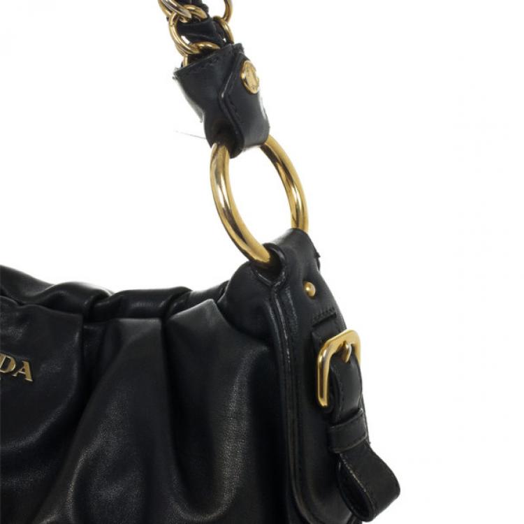 Pre Owned Prada Black Large Soft Calf Hobo