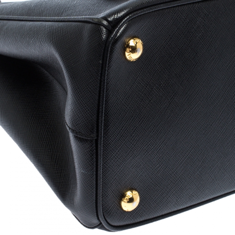 Pre Owned Prada Black Saffiano Leather Small Galleria Double Zip Tote