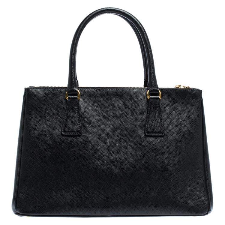 Pre Owned Prada Black Saffiano Leather Small Galleria Double Zip Tote