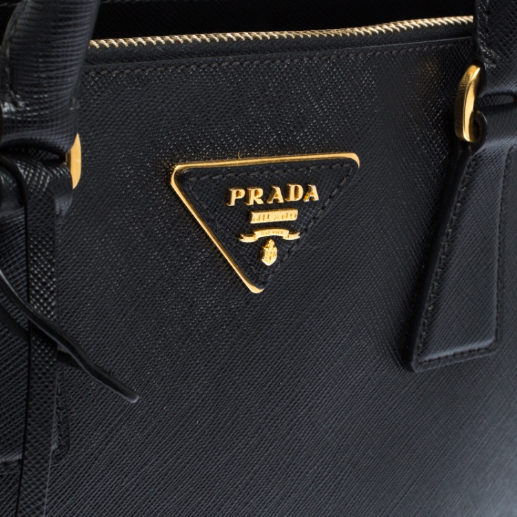 Pre Owned Prada Black Saffiano Leather Small Galleria Double Zip Tote