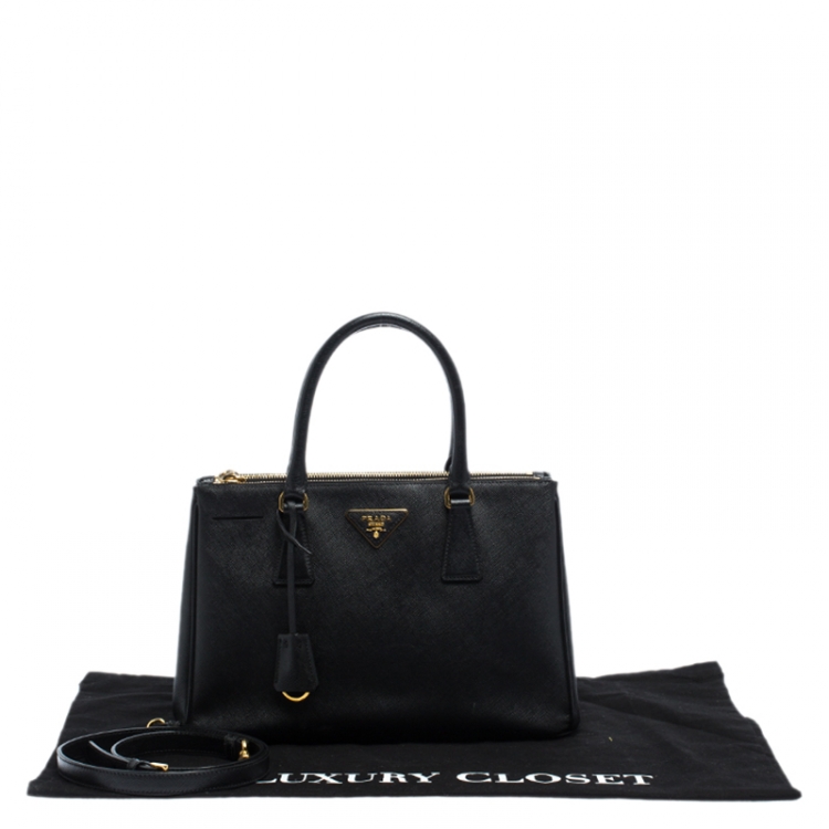 Pre Owned Prada Black Saffiano Leather Small Galleria Double Zip Tote
