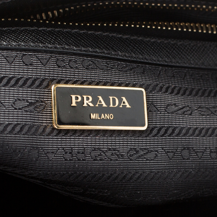 Pre Owned Prada Black Saffiano Leather Small Galleria Double Zip Tote