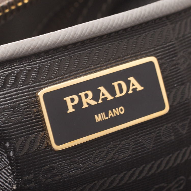 Pre Owned Prada Grey Saffiano Lux Leather Large Galleria Double Zip Tote