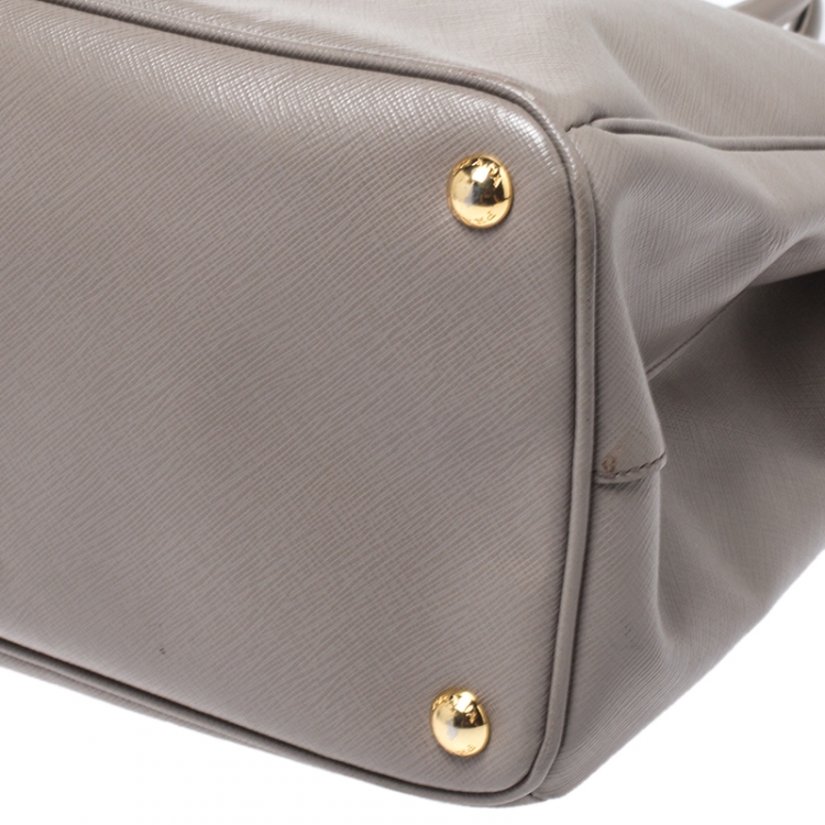 Pre Owned Prada Grey Saffiano Lux Leather Large Galleria Double Zip Tote