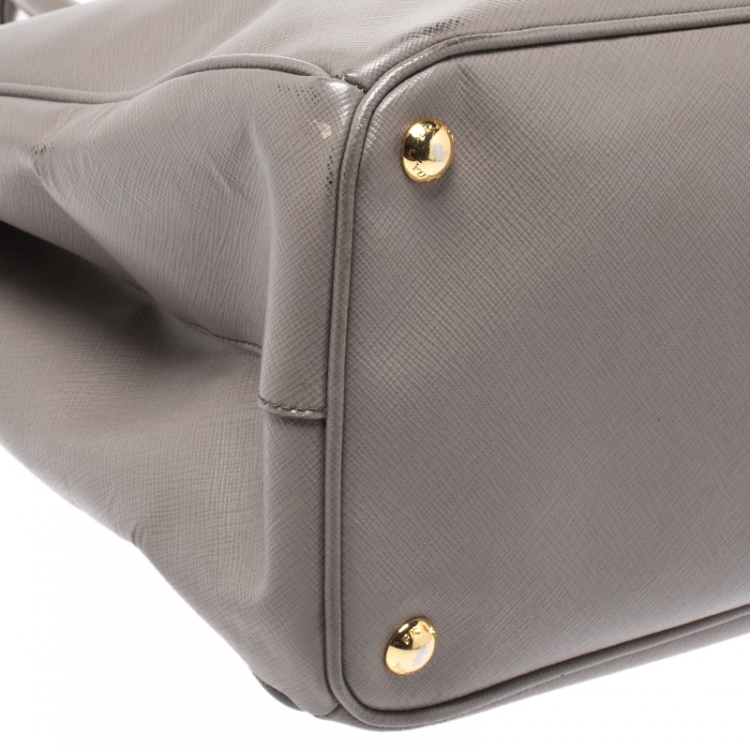 Pre Owned Prada Grey Saffiano Lux Leather Large Galleria Double Zip Tote