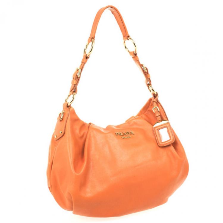 Pre Owned Prada Orange Large Soft Calf Hobo