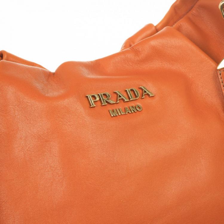 Pre Owned Prada Orange Large Soft Calf Hobo