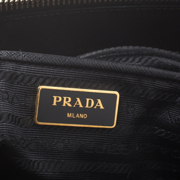 Pre Owned Prada Black Saffiano Lux Leather Medium Galleria Double Zip Tote