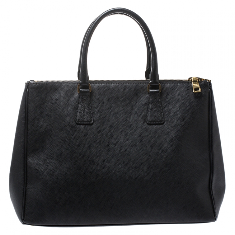 Pre Owned Prada Black Saffiano Lux Leather Medium Galleria Double Zip Tote