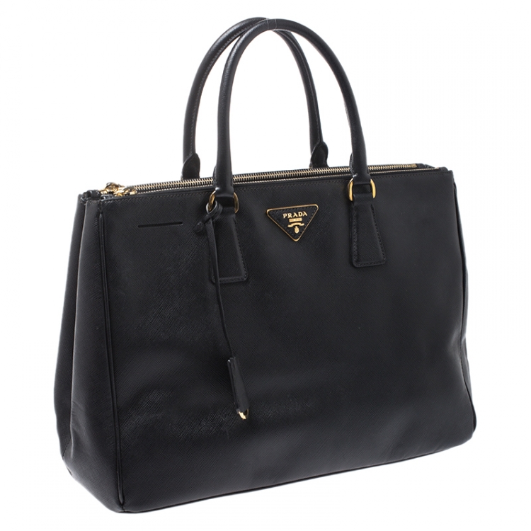 Pre Owned Prada Black Saffiano Lux Leather Medium Galleria Double Zip Tote