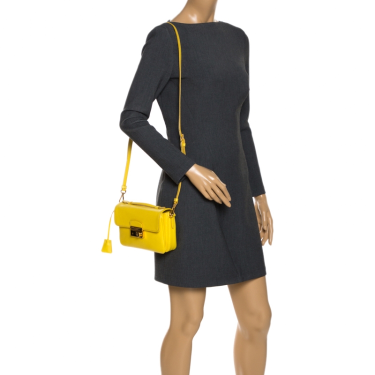 Prada Galleria leather micro bag for Women - Yellow in KSA