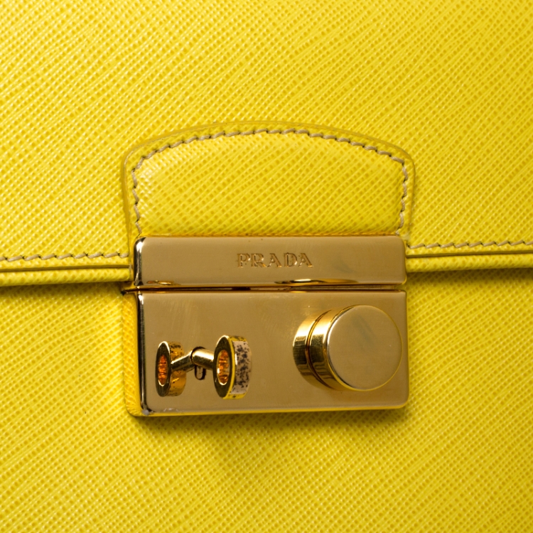 Pre Owned Prada Yellow Saffiano Leather Mini Sound Top Handle Bag