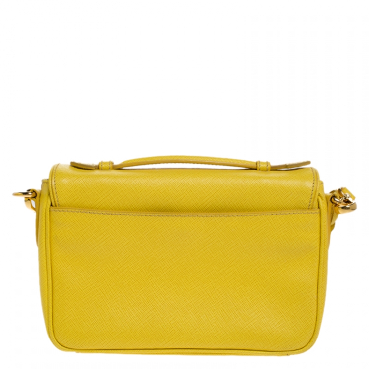Pre Owned Prada Yellow Saffiano Leather Mini Sound Top Handle Bag