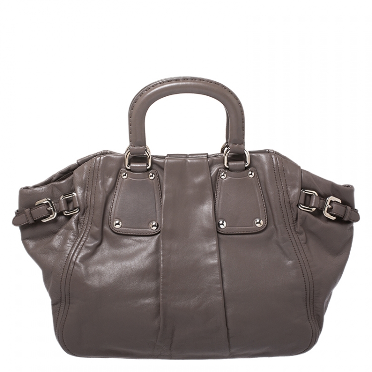 Pre Owned Prada Dark Grey Soft Leather Convertible Bag