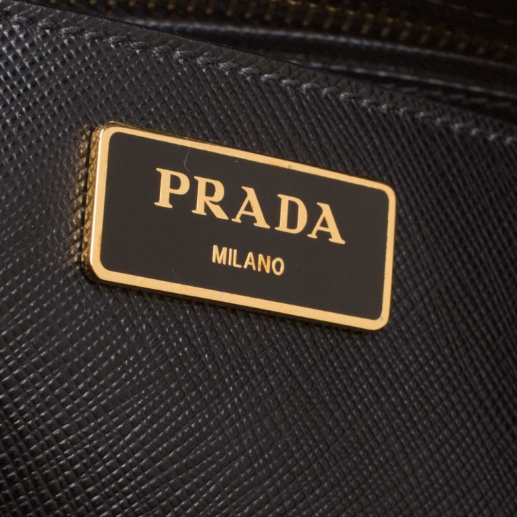 Pre Owned Prada Black Saffiano Lux Leather Medium Galleria Double Zip Tote