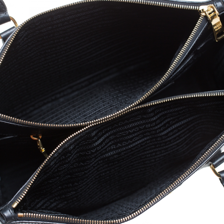 Pre Owned Prada Black Saffiano Lux Leather Medium Galleria Double Zip Tote