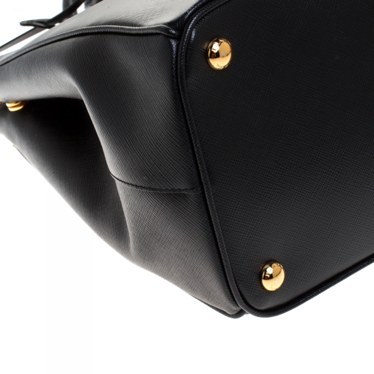 Pre Owned Prada Black Saffiano Lux Leather Medium Galleria Double Zip Tote