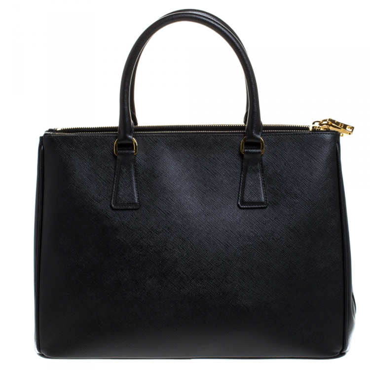 Pre Owned Prada Black Saffiano Lux Leather Medium Galleria Double Zip Tote