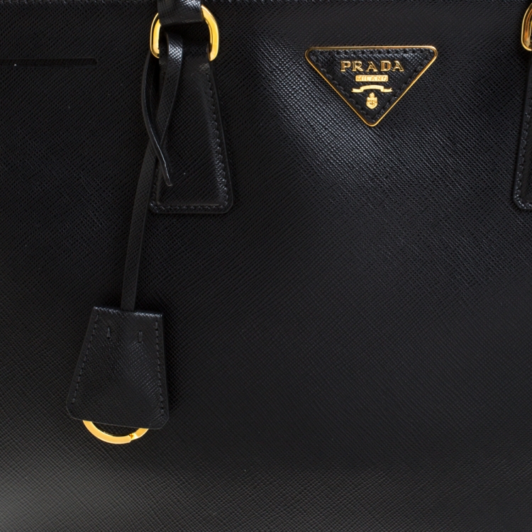 Pre Owned Prada Black Saffiano Lux Leather Medium Galleria Double Zip Tote