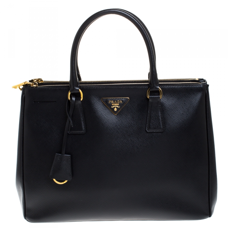 Pre Owned Prada Black Saffiano Lux Leather Medium Galleria Double Zip Tote