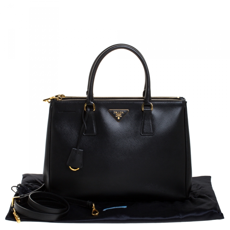 Pre Owned Prada Black Saffiano Lux Leather Medium Galleria Double Zip Tote