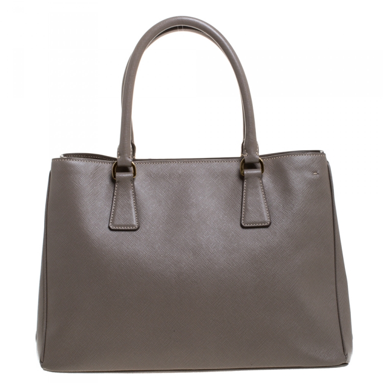 Pre Owned Prada Grey Saffiano Lux Leather Medium Galleria Tote