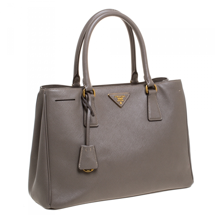 Pre Owned Prada Grey Saffiano Lux Leather Medium Galleria Tote