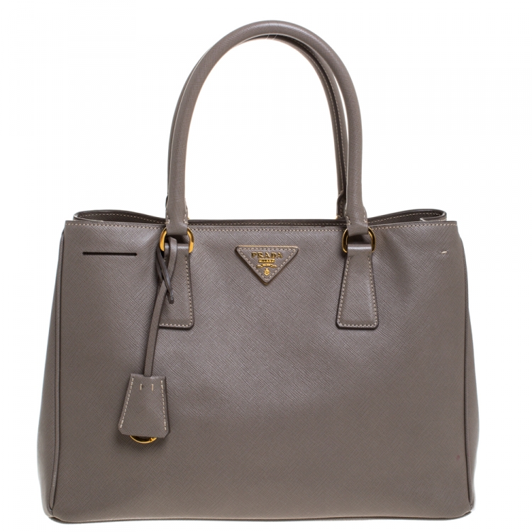 Pre Owned Prada Grey Saffiano Lux Leather Medium Galleria Tote